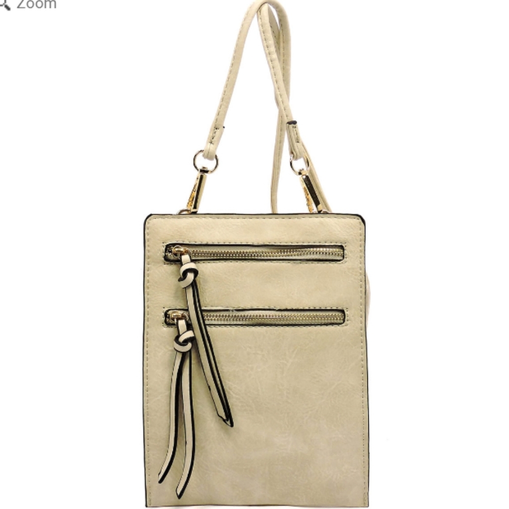 NWT DELUXITY Cream 2 Front Zip Crossbody Bag